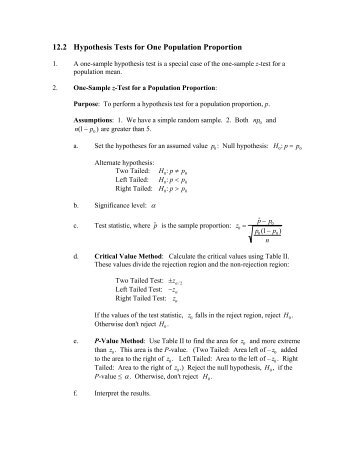 12.2 Hypothesis Tests for One Population Proportion