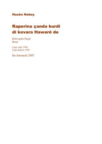 RaperÃ®na Ã§anda kurdÃ® di kovara HawarÃª de