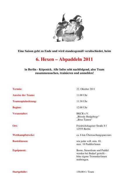 6. Hexen â Abpaddeln 2011 - Berliner Kanu Club Rotation eV