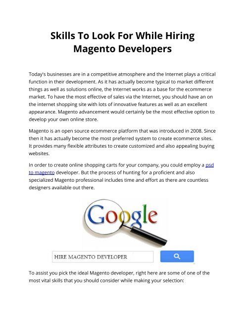 Skills To Look For While Hiring Magento Developers