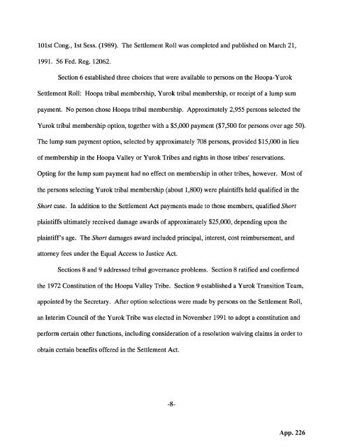 Hoopa appendix supporting summary judgment - Schlosser Law Files