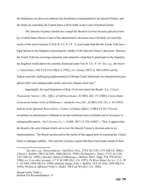 Hoopa appendix supporting summary judgment - Schlosser Law Files