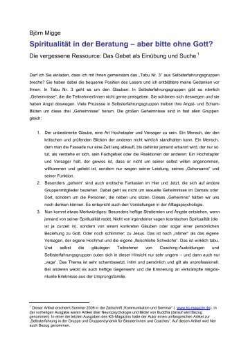 SpiritualitÃ¤t in der Beratung â aber bitte ohne Gott? - zur Coaching ...