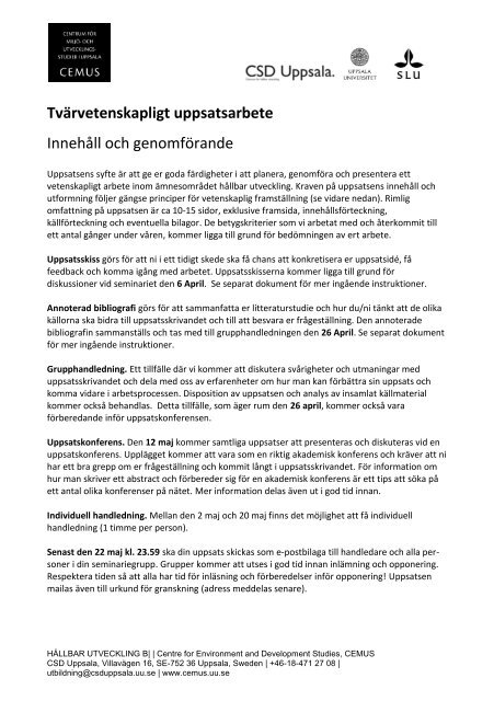Tvärvetenskapligt uppsatsarbete instruktioner - CSD Uppsala