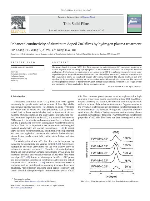 Enhanced conductivity of aluminum doped ZnO films by hydrogen ...