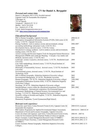 Short CV for Daniel Bergquist - Uppsala universitet