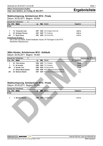 Ergebnisliste - LG Mittweida