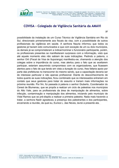 COVISA - Colegiado de VigilÃ¢ncia SanitÃ¡ria da AMAVI