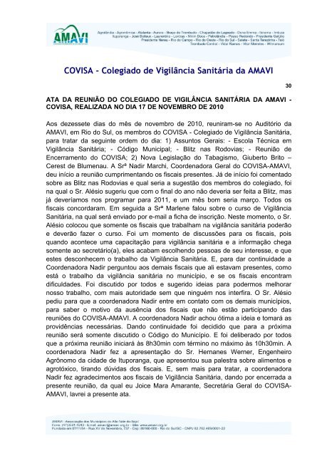 COVISA - Colegiado de VigilÃ¢ncia SanitÃ¡ria da AMAVI