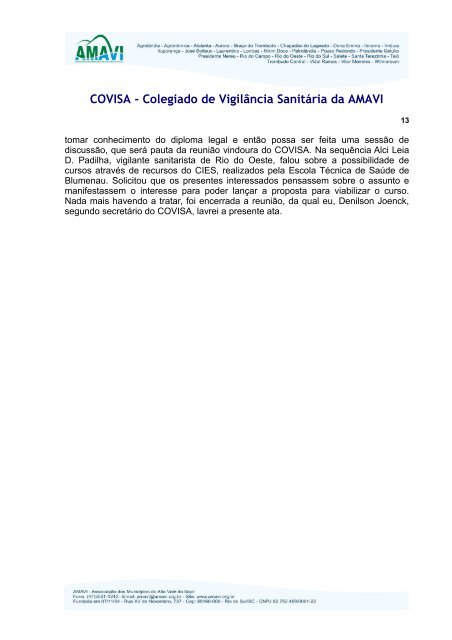 COVISA - Colegiado de VigilÃ¢ncia SanitÃ¡ria da AMAVI