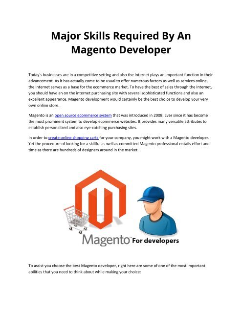 Major Skills Required By An Magento Developer