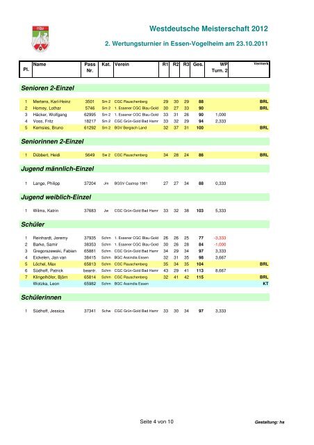 Westdeutsche Meisterschaft 2012 2. Wertungsturnier in Essen ...