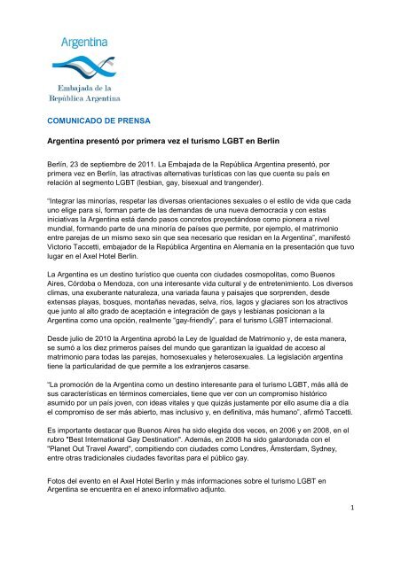 Comunicado de Prensa - Embajada de la RepÃºblica Argentina en ...