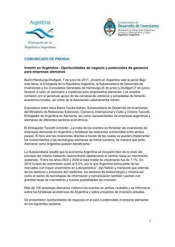 Comunicado de Prensa - Embajada de la RepÃºblica Argentina en ...