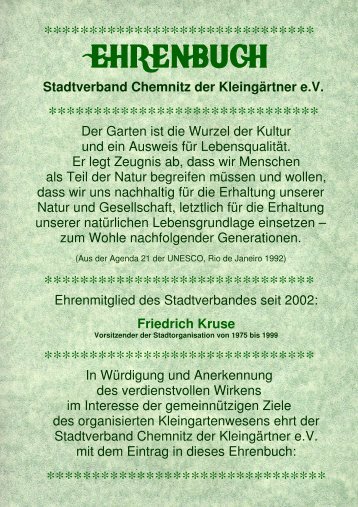 EHRENBUCH - Stadtverband Chemnitz der KleingÃ¤rtner e.V.