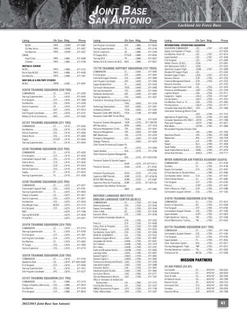 San Antonio Military Telephone Directory - Air Force Housing