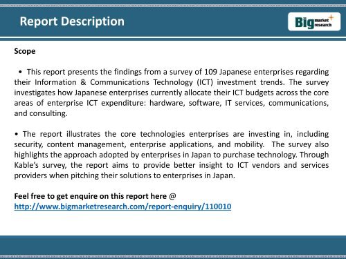 BMR : ICT investment trends in Japan - Enterprise ICT spending patterns through to the end of 2015