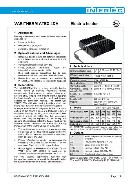 VARITHERM ATEX 4DA Electric heater