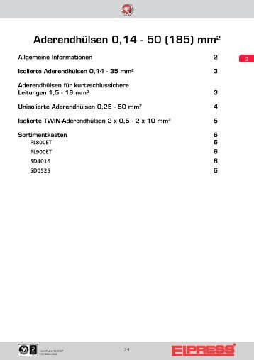 Aderendhülsen 0,14 - 50  (185) mm² - Elpress