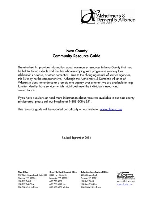 Iowa County Community Resource Guide - Alzheimer's & Dementia ...