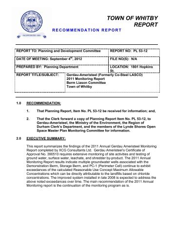 report pl53-12: re: gerdau-ameristeel (formerly co ... - Town of Whitby