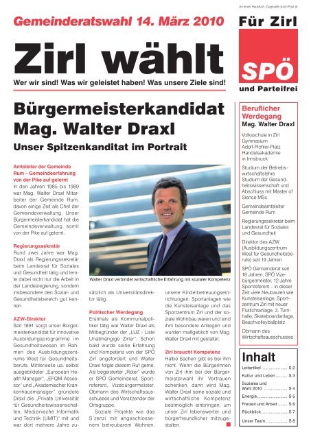 BÃ¼rgermeisterkandidat Mag. Walter Draxl - FÃ¼r Zirl - SPÃ