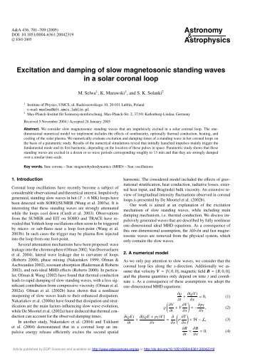 Excitation and damping of slow magnetosonic standing waves in a ...