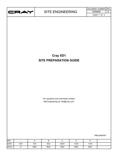 Cray XD1 Site Preparation Guide