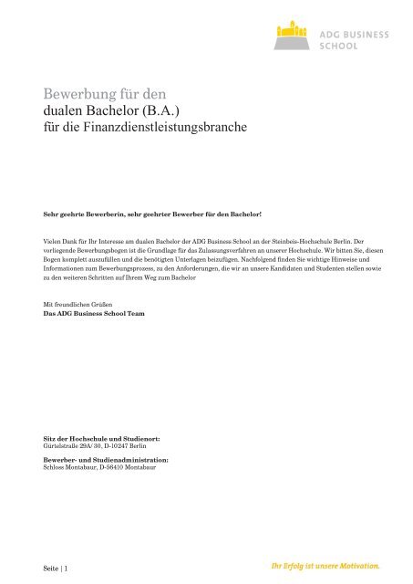 Bewerbung fÃ¼r den dualen Bachelor (B.A.) - ADG Business School