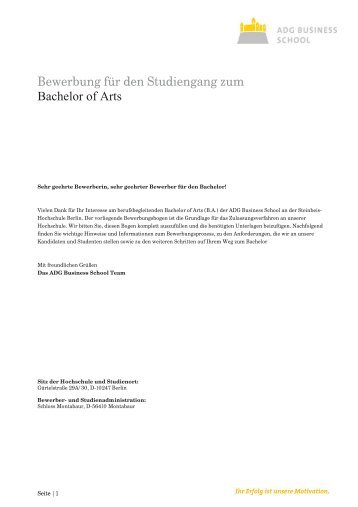 Bewerbung fÃ¼r den Studiengang zum Bachelor of Arts