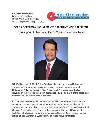 Christopher R. Fox Joins Firm's Top Management Team - Solon ...