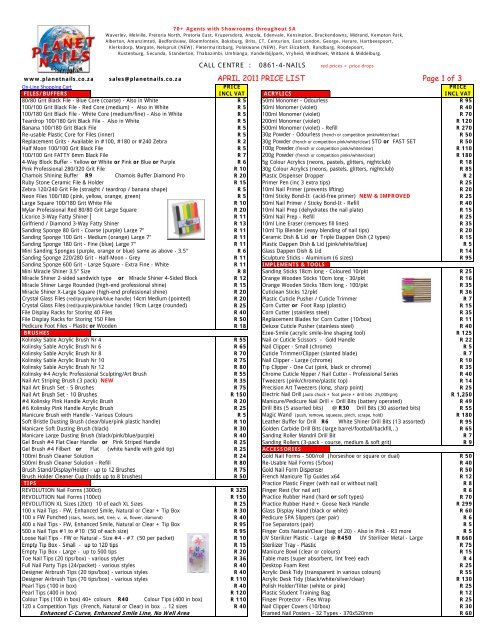 APRIL 2011 PRICE LIST Page 1 of 3 - Planet Nails