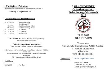 Ausschreibung Einladung GLANHOFEN - Orientierungsreiten
