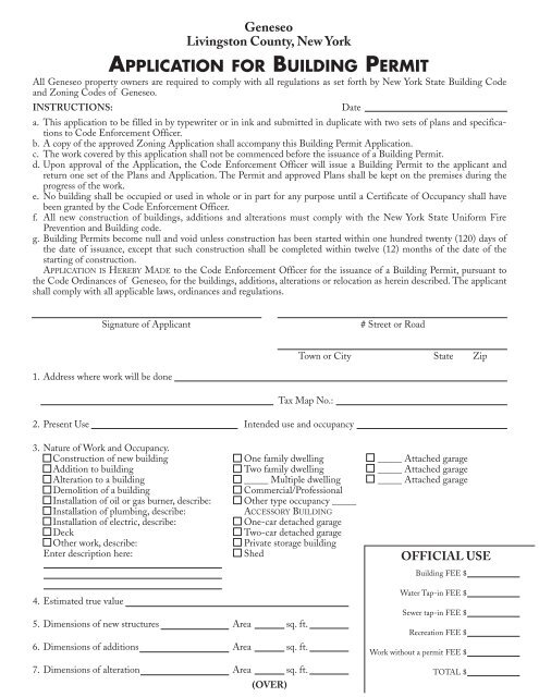 Application For Building Permit Geneseo Ny