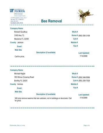 Bee Removal - Jackson County Florida Extension Service