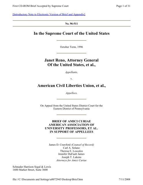 Filed the first CD-ROM brief in the U.S. Supreme Court - Schnader ...