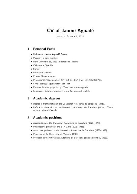 CV of Jaume AguadÃ©