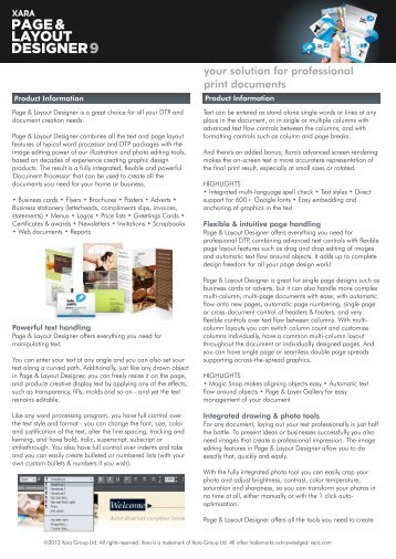 Page & Layout Designer 9 Datasheet - Xara