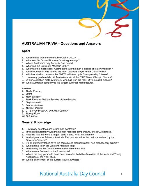 AUSTRALIAN TRIVIA - Questions and Answers - Australia Day