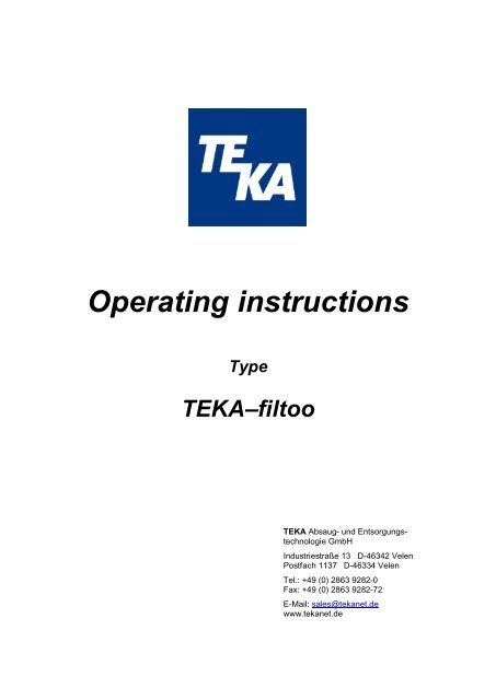 Operating instructions - TEKA GmbH