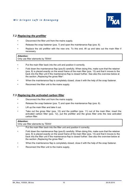 Operating instructions - TEKA GmbH