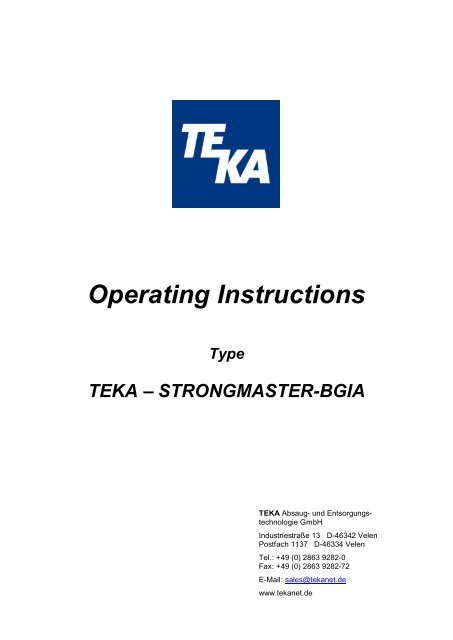 Operating Instructions - TEKA GmbH