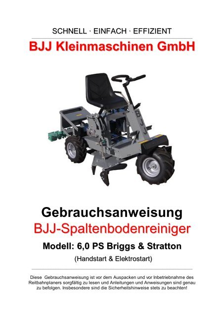 BJJ Kleinmaschinen GmbH Gebrauchsanweisung
