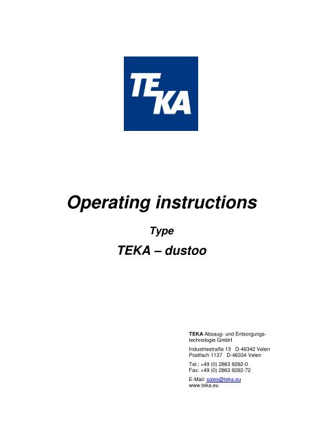 Operating instructions - TEKA GmbH