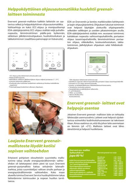 Enervent greenair pysty- malliset ilmanvaihtolaitteet pientaloihin ja ...