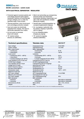 Mascot 8862 DC/DC Converters - Elfa