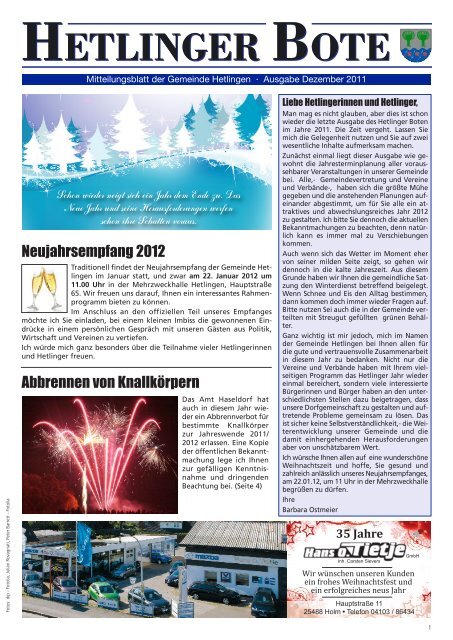 Neujahrsempfang 2012 Abbrennen von KnallkÃ¶rpern - Hetlinger Bote