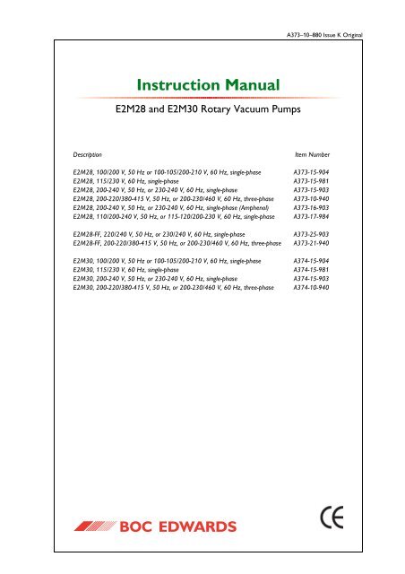 Instr Manual: E2M28 and E2M30 Rotary Vacuum Pumps - en