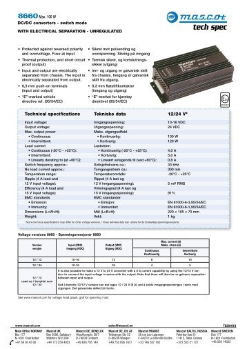 Mascot 8660 DC/DC Converters - Elfa