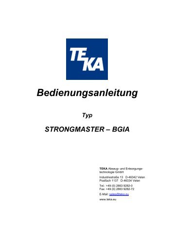 Bedienungsanleitung - TEKA GmbH